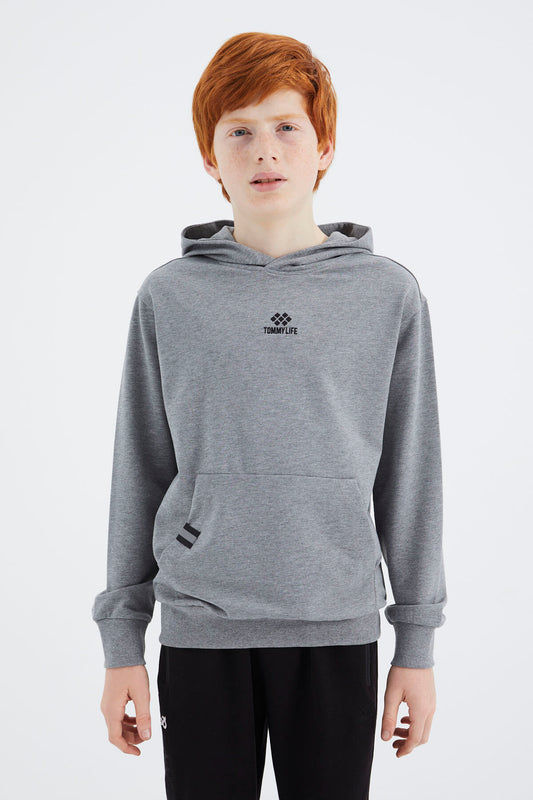 Grey Melange Hooded Boys' Sweatshirt - 11177