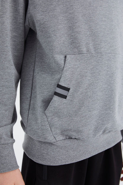 Grey Melange Hooded Boys' Sweatshirt - 11177