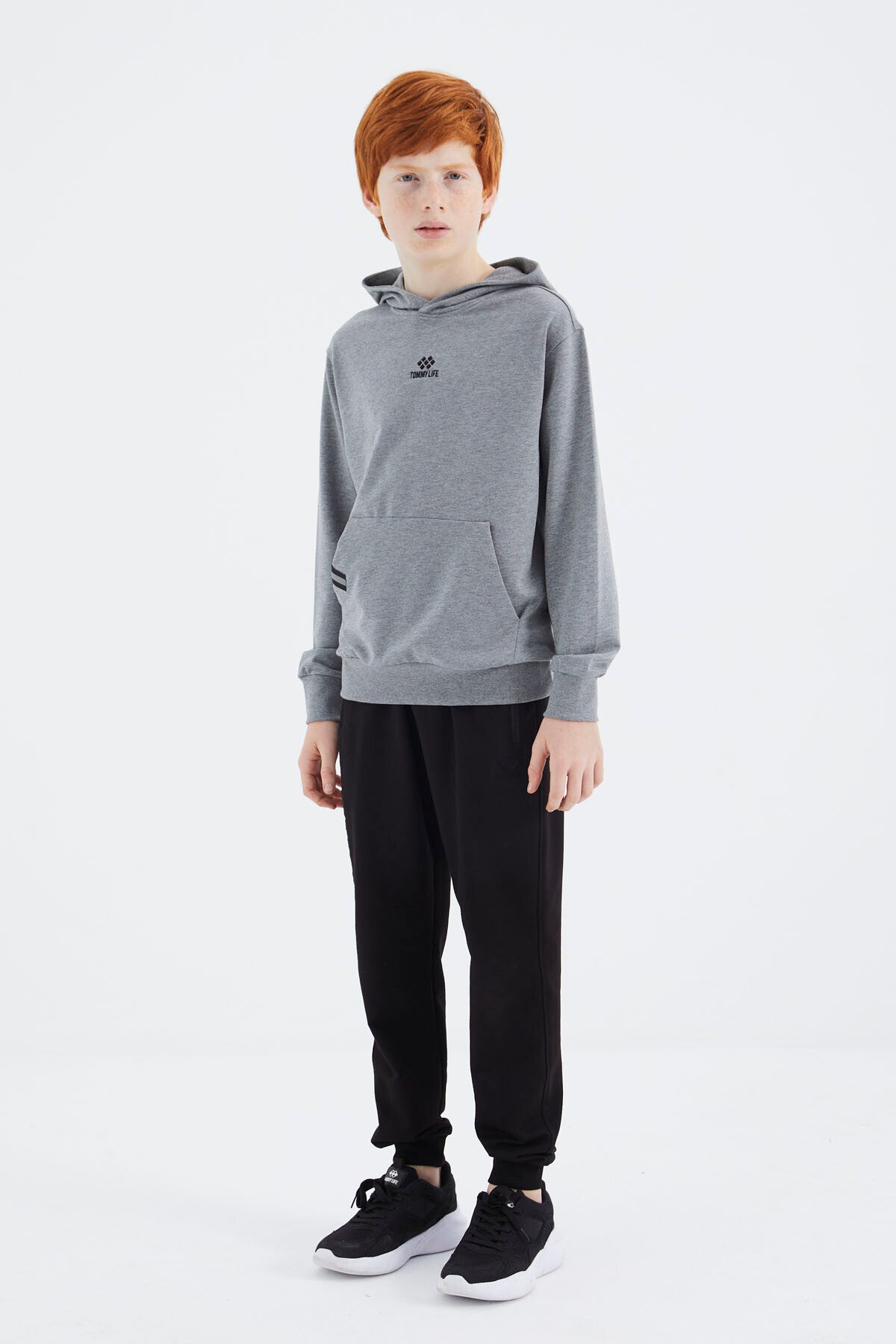 Grey Melange Hooded Boys' Sweatshirt - 11177