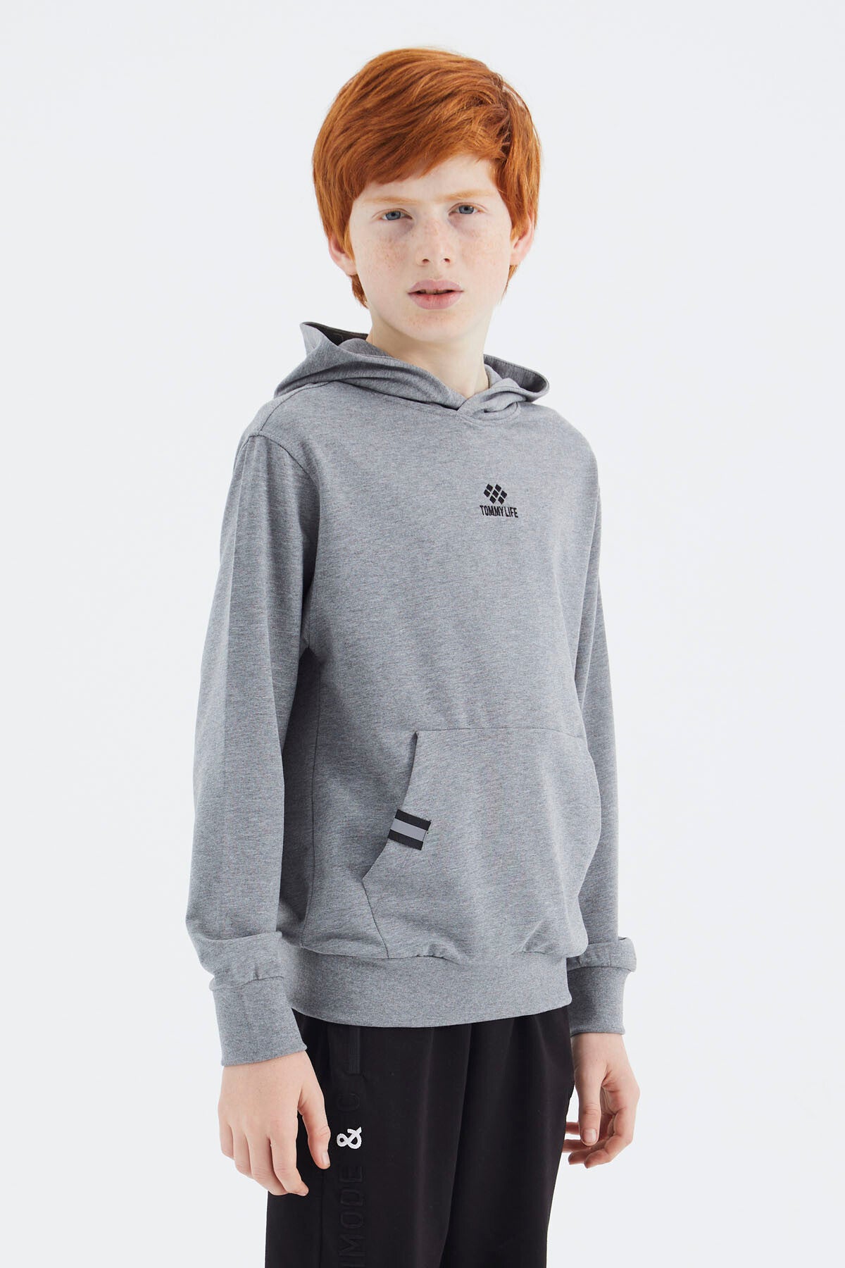 Grey Melange Hooded Boys' Sweatshirt - 11177