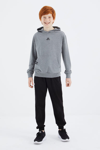 Grey Melange Hooded Boys' Sweatshirt - 11177
