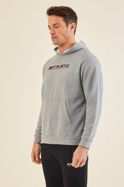 Pierced Gray Melange Hooded Men's Sweatshirt - 88132