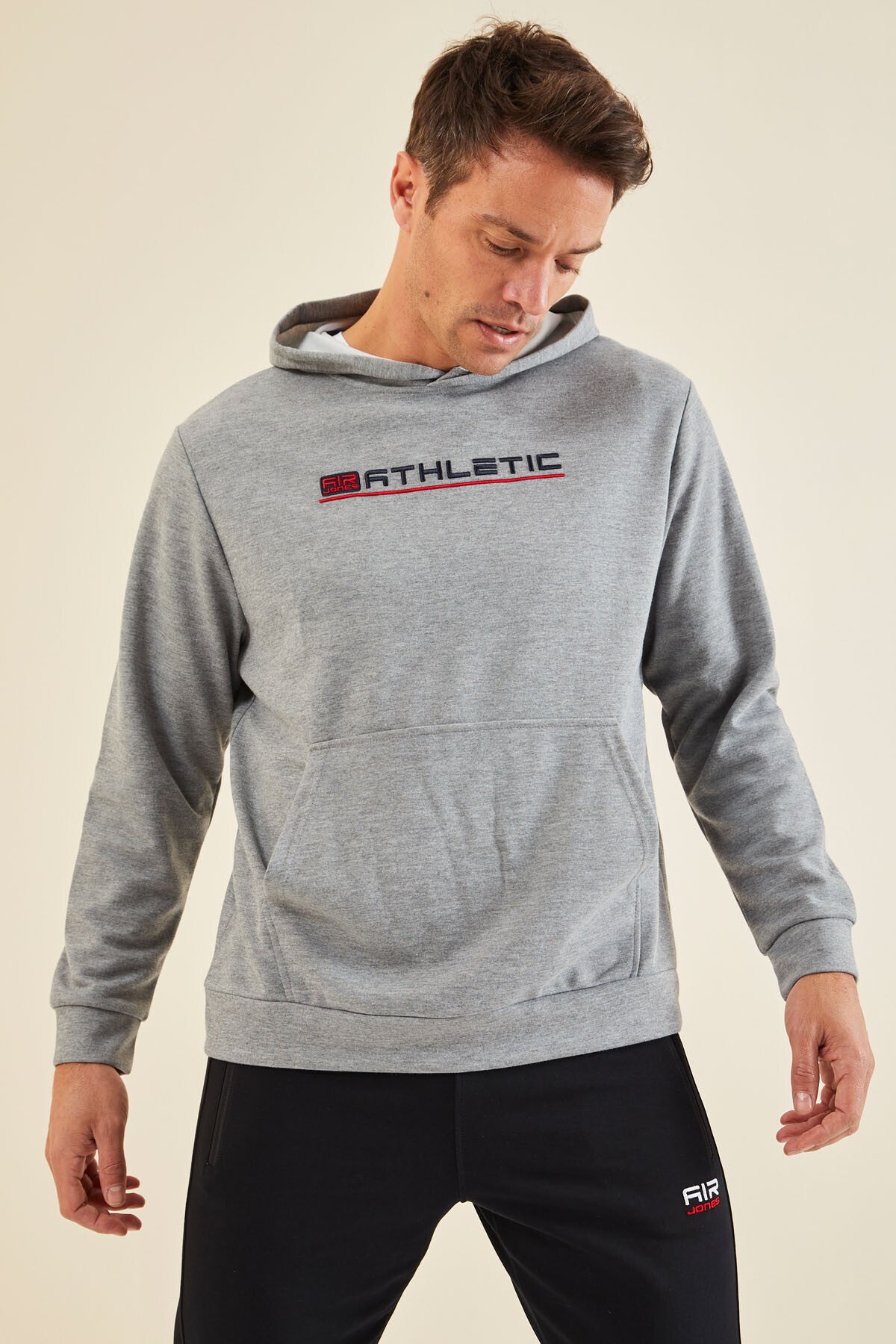 Pierced Gray Melange Hooded Men's Sweatshirt - 88132
