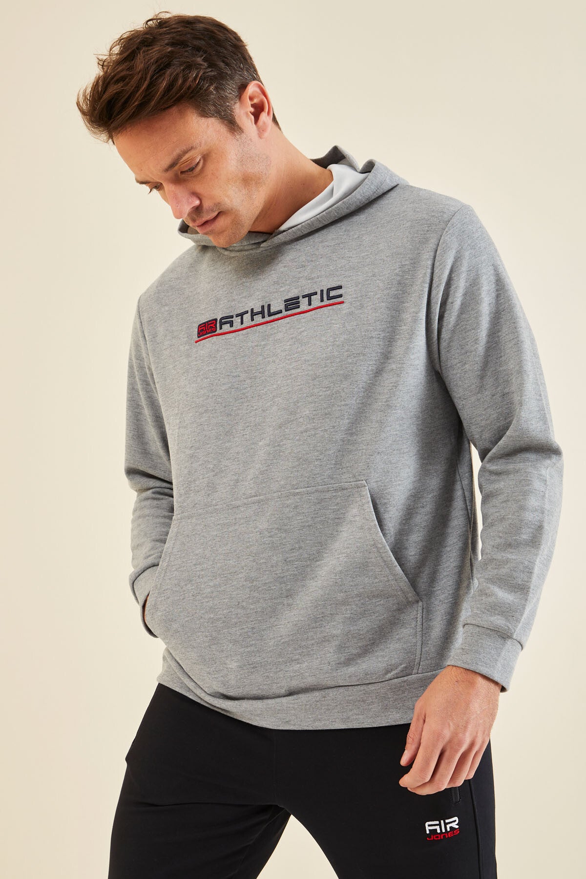 Pierced Gray Melange Hooded Men's Sweatshirt - 88132