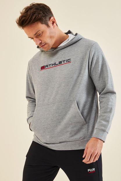 Pierced Gray Melange Hooded Men's Sweatshirt - 88132