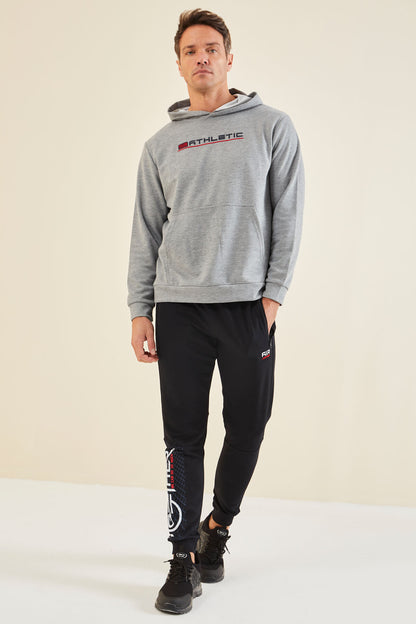 Pierced Gray Melange Hooded Men's Sweatshirt - 88132