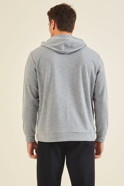 Pierced Gray Melange Hooded Men's Sweatshirt - 88132