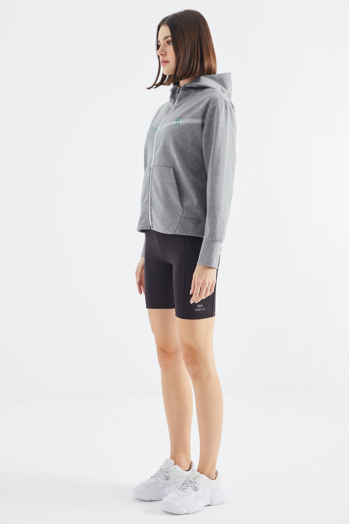 Grey Melange Hooded Zippered Women's Sweatshirt - 97277