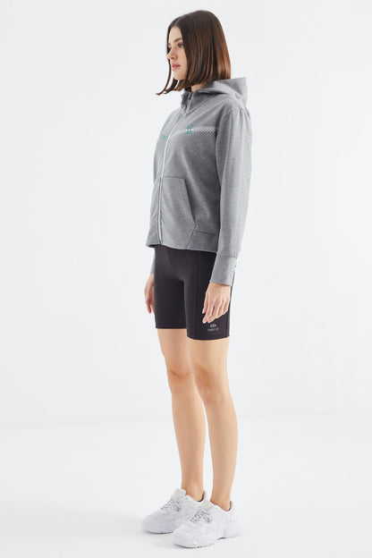 Grey Melange Hooded Zippered Women's Sweatshirt - 97277