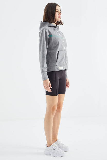 Grey Melange Hooded Zippered Women's Sweatshirt - 97277
