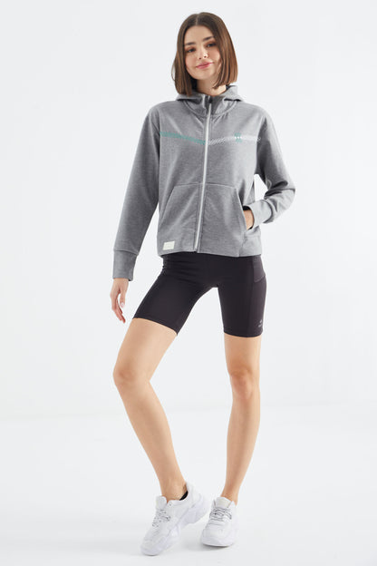 Grey Melange Hooded Zippered Women's Sweatshirt - 97277
