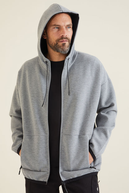 Grey Melange Hooded Hidden Pocket Detailed Men's Sweatshirt - 88288