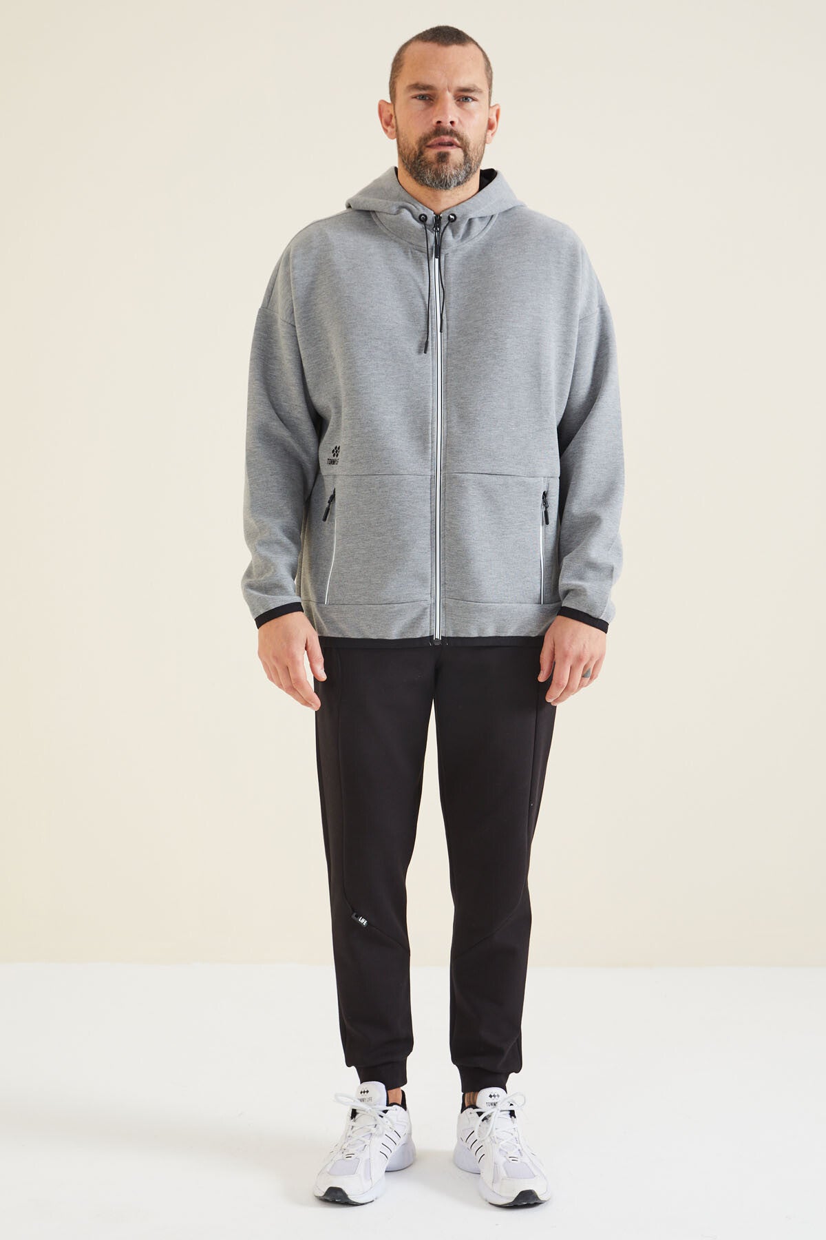 Grey Melange Hooded Hidden Pocket Detailed Men's Sweatshirt - 88288