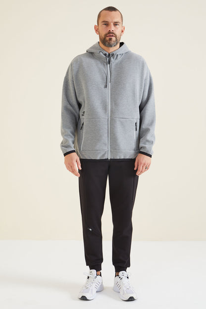 Grey Melange Hooded Hidden Pocket Detailed Men's Sweatshirt - 88288