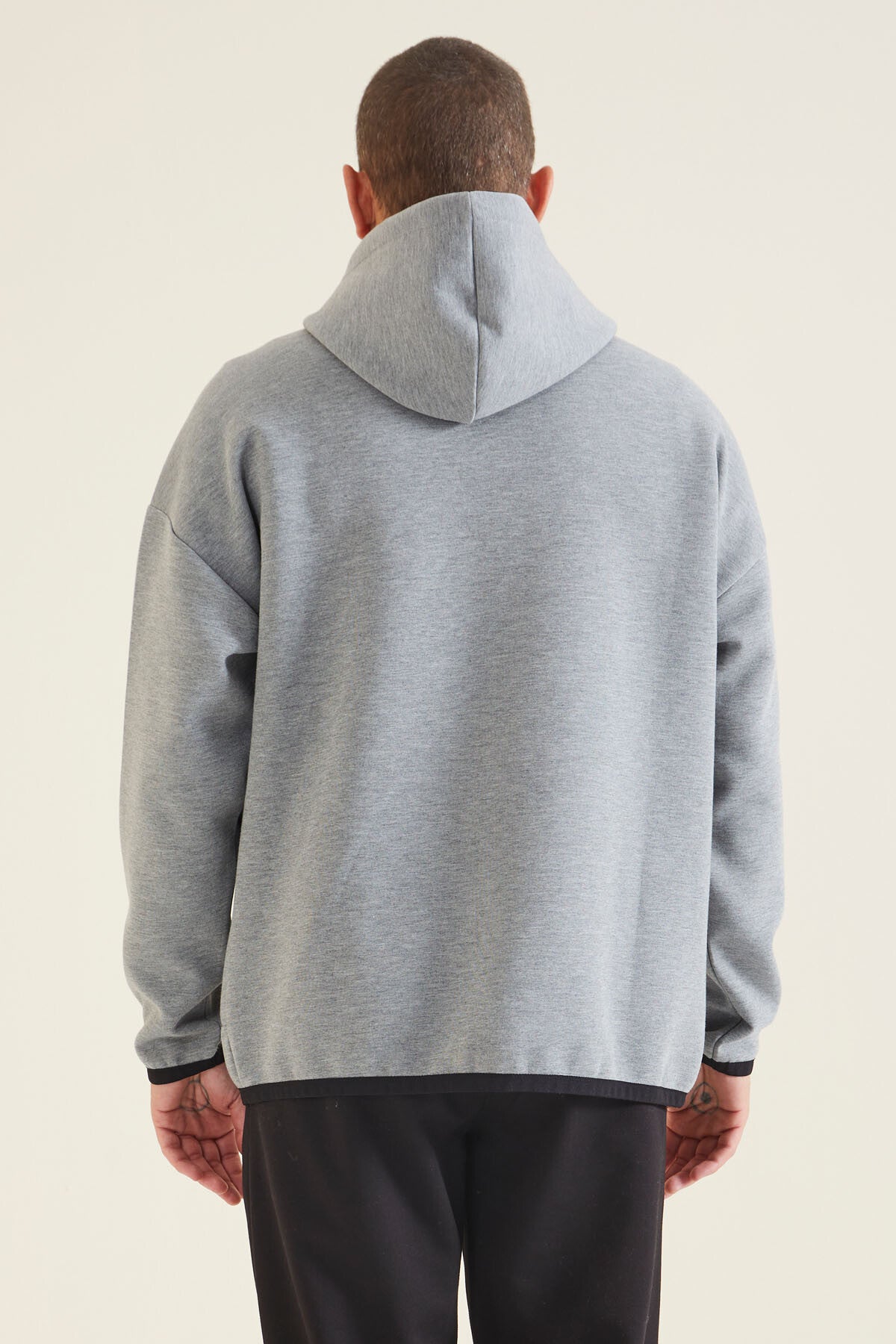 Grey Melange Hooded Hidden Pocket Detailed Men's Sweatshirt - 88288