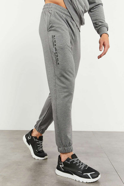 Grey Melange Hooded Kangaroo Pocket Elastic Cuffed Men's Oversize Tracksuit Set - 85117