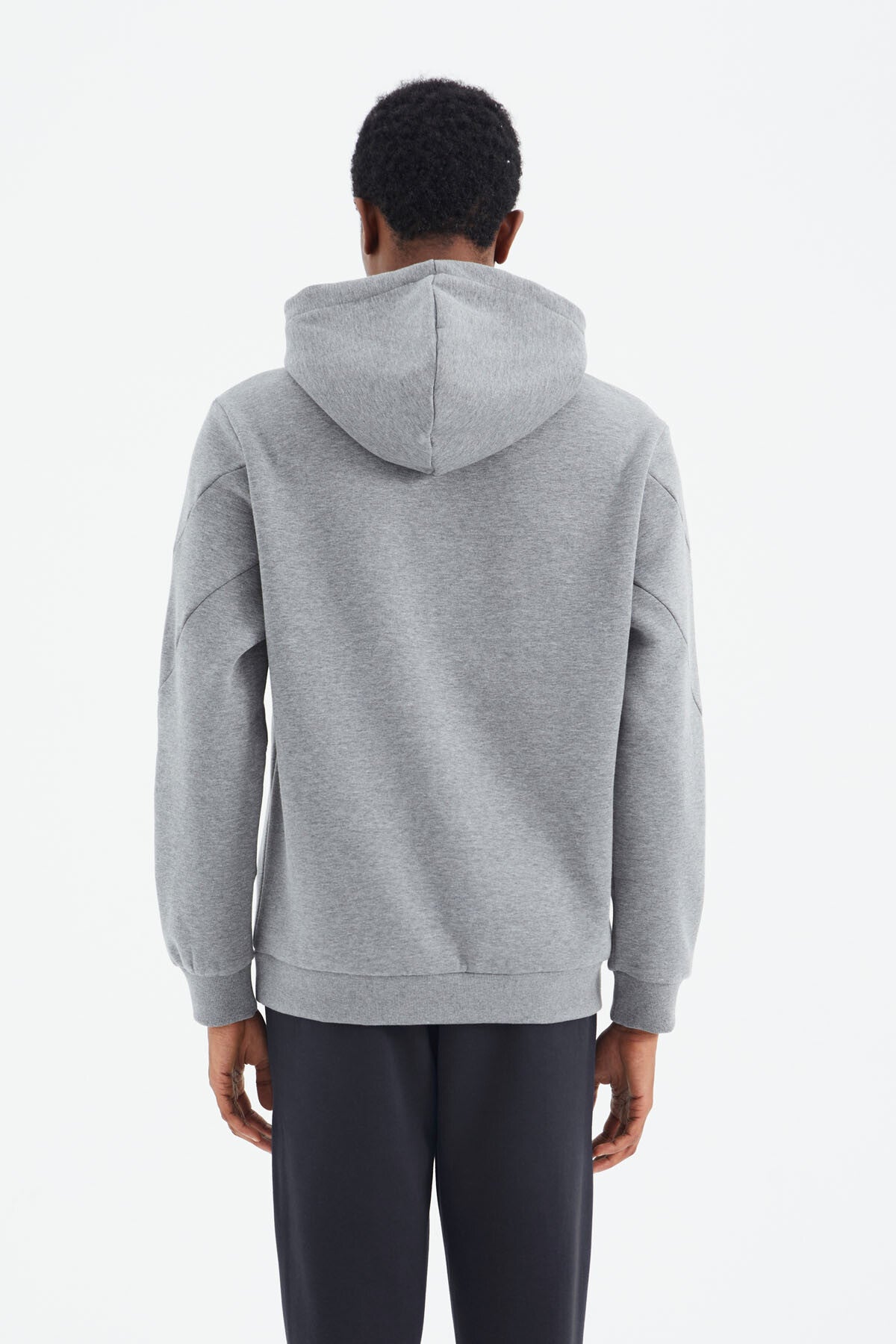 Grey Melange Embroidered Hooded Relax Fit Men's Sweatshirt - 88291