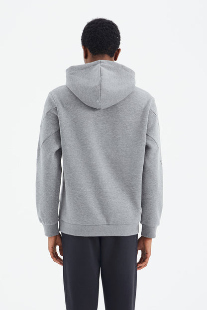 Grey Melange Embroidered Hooded Relax Fit Men's Sweatshirt - 88291