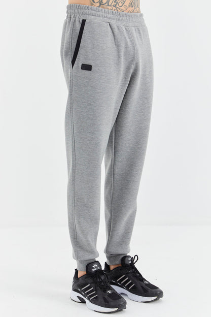 Grey Melange Hooded Half Zip Pocket Detailed Men's Tracksuit Set - 85222