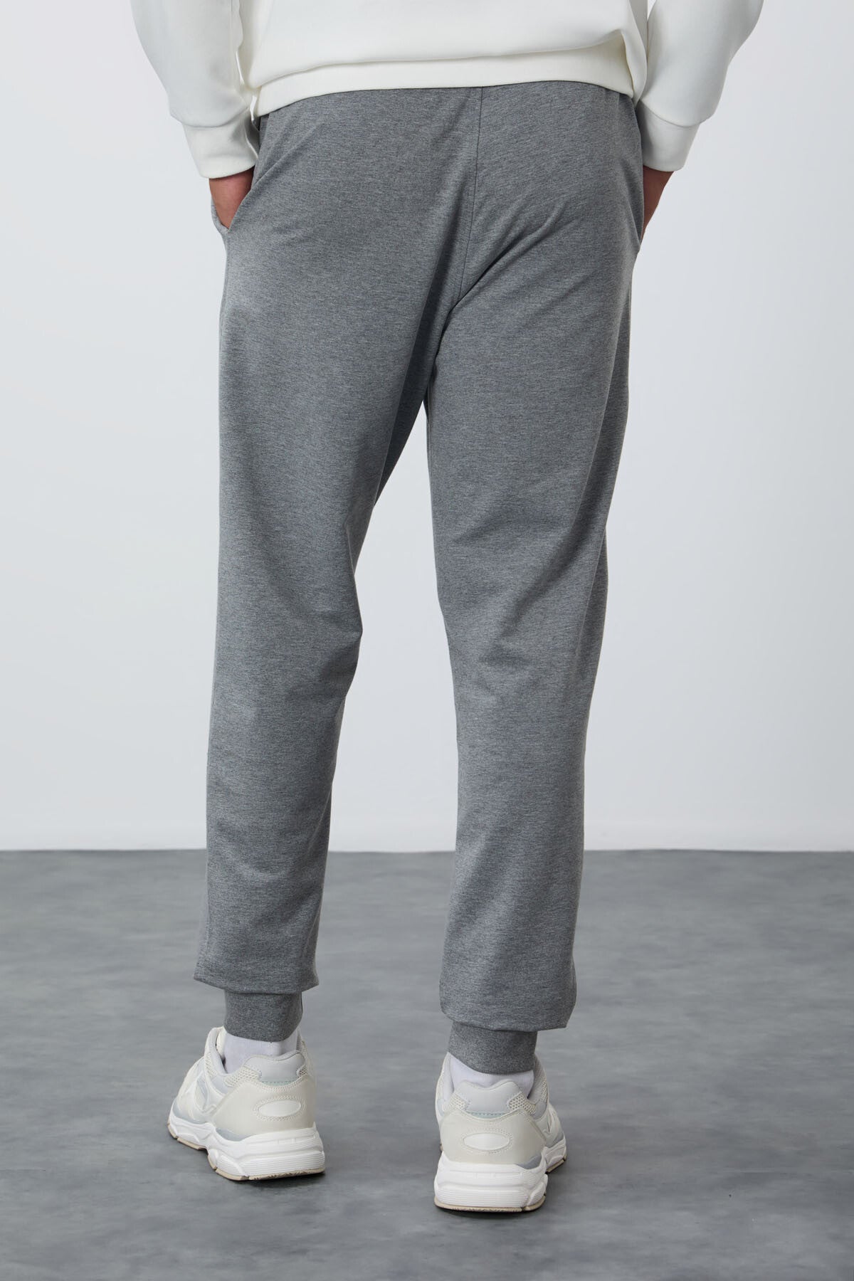 Classic Grey Melange Classic Cuffed Standard Fit Men's Tracksuit Bottom - 84652