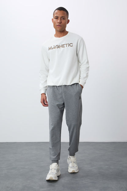 Classic Grey Melange Classic Cuffed Standard Fit Men's Tracksuit Bottom - 84652