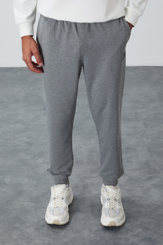 Classic Grey Melange Classic Cuffed Standard Fit Men's Tracksuit Bottom - 84652