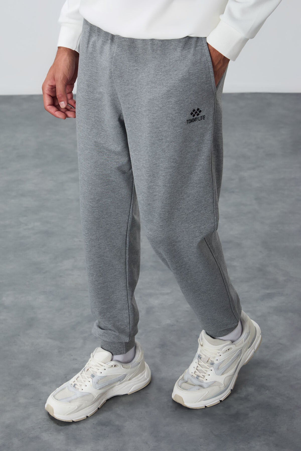 Classic Grey Melange Classic Cuffed Standard Fit Men's Tracksuit Bottom - 84652