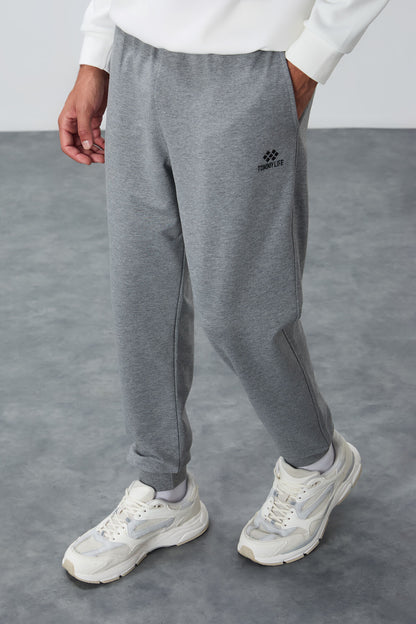 Classic Grey Melange Classic Cuffed Standard Fit Men's Tracksuit Bottom - 84652