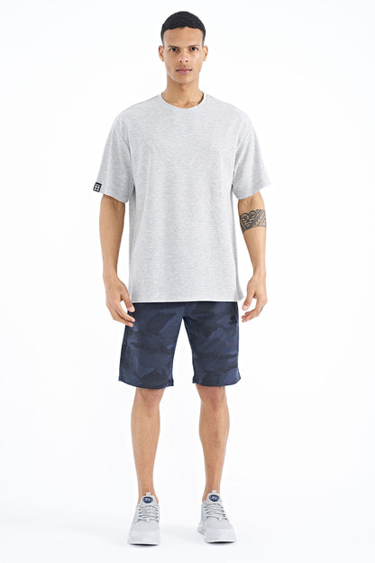 Grey Melange Long Sleeve Detailed Basic Oversize Men's T-Shirt - 88193