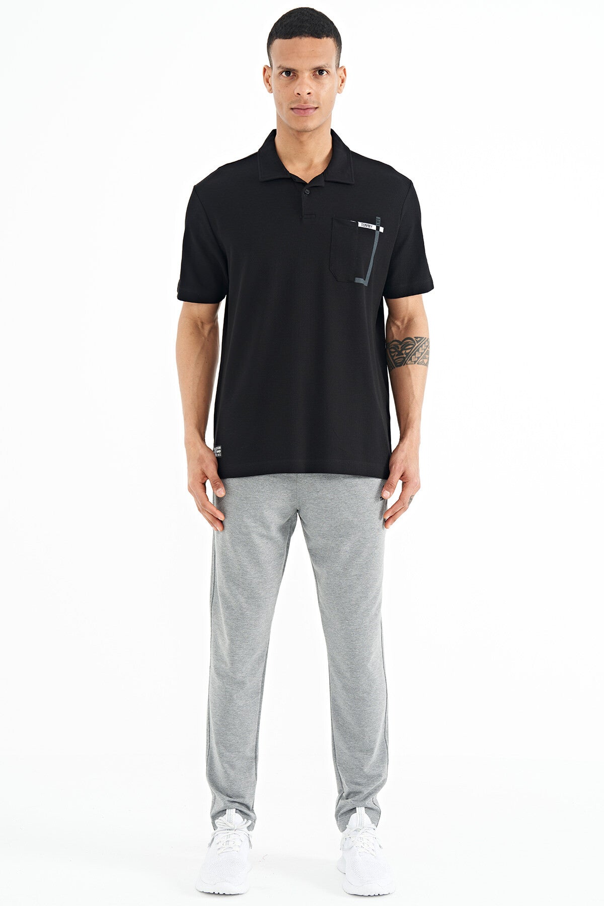 Grey Melange Logo Embroidered Detailed Side Pocket Standard Fit Men's Tracksuit Bottom - 84967
