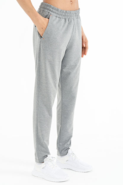 Grey Melange Logo Embroidered Detailed Side Pocket Standard Fit Men's Tracksuit Bottom - 84967