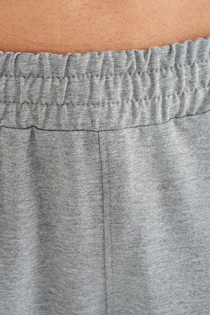 Grey Melange Logo Embroidered Detailed Side Pocket Standard Fit Men's Tracksuit Bottom - 84967