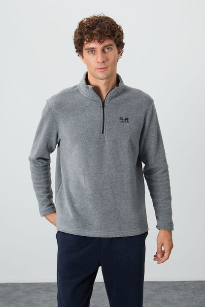 River Grey Melange Collar Men's Polar Sweatshirt - 88310