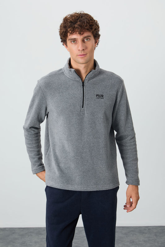 River Grey Melange Collar Men's Polar Sweatshirt - 88310