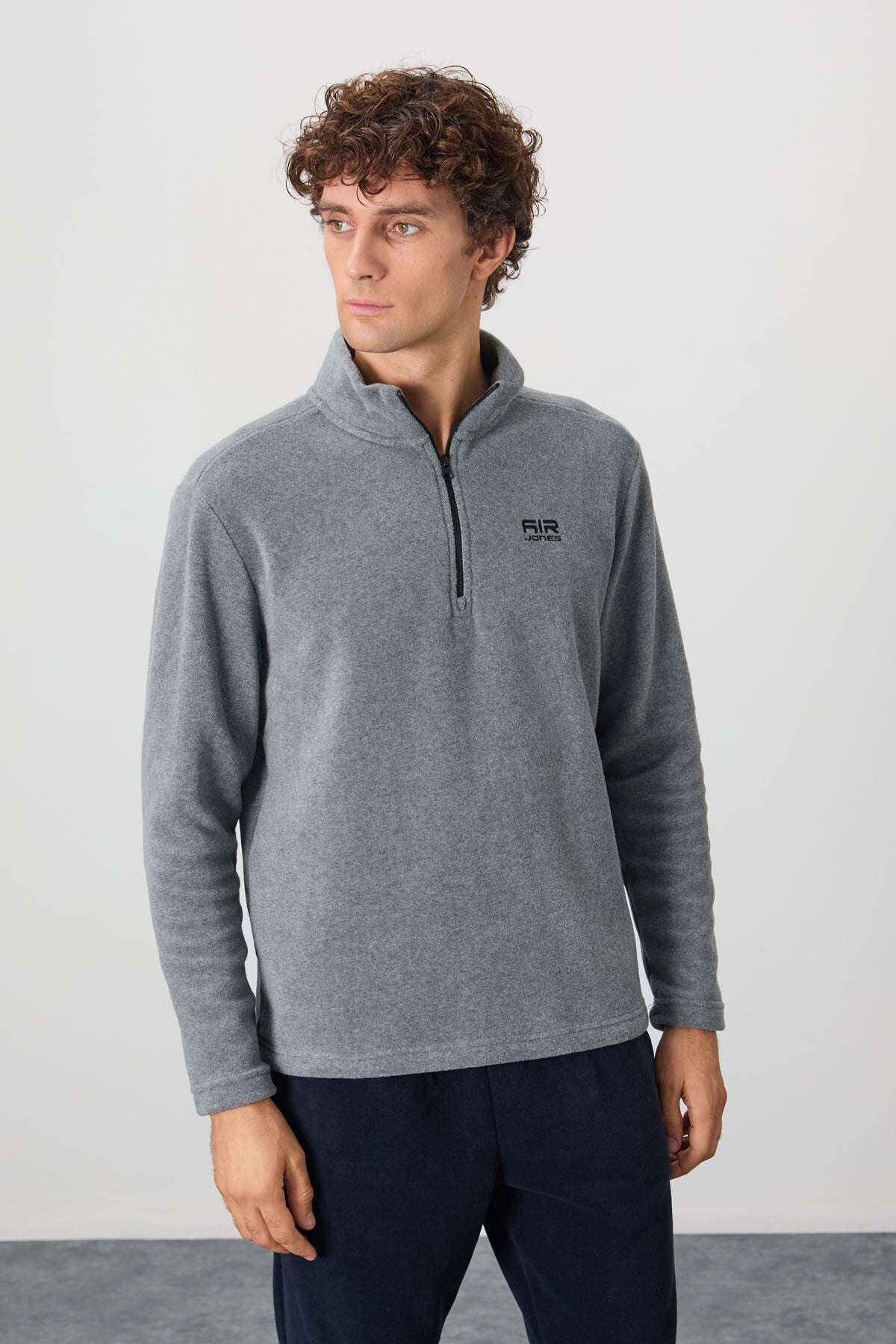 River Grey Melange Collar Men's Polar Sweatshirt - 88310