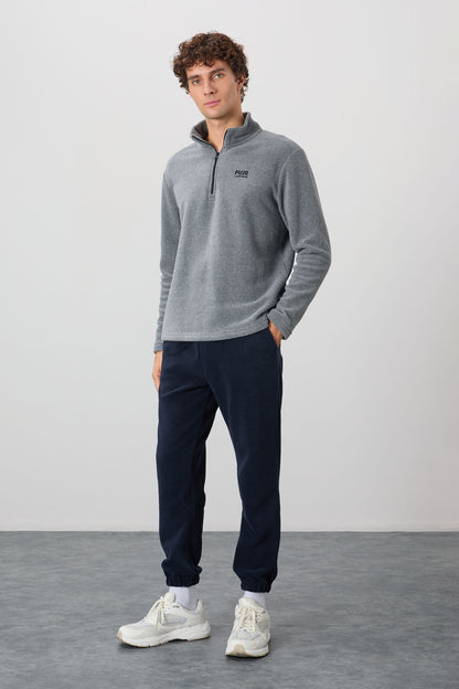 River Grey Melange Collar Men's Polar Sweatshirt - 88310