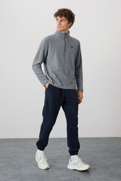 River Grey Melange Collar Men's Polar Sweatshirt - 88310