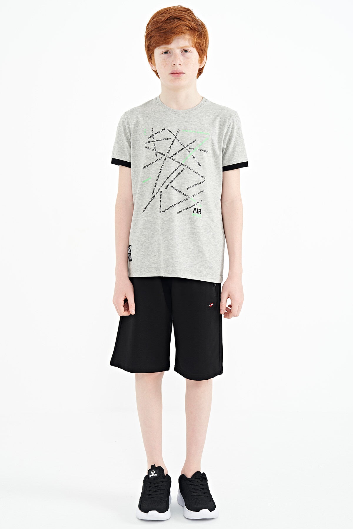 Grey Melange Minimal Print Standard Fit O Collar Boys T-Shirt - 11132