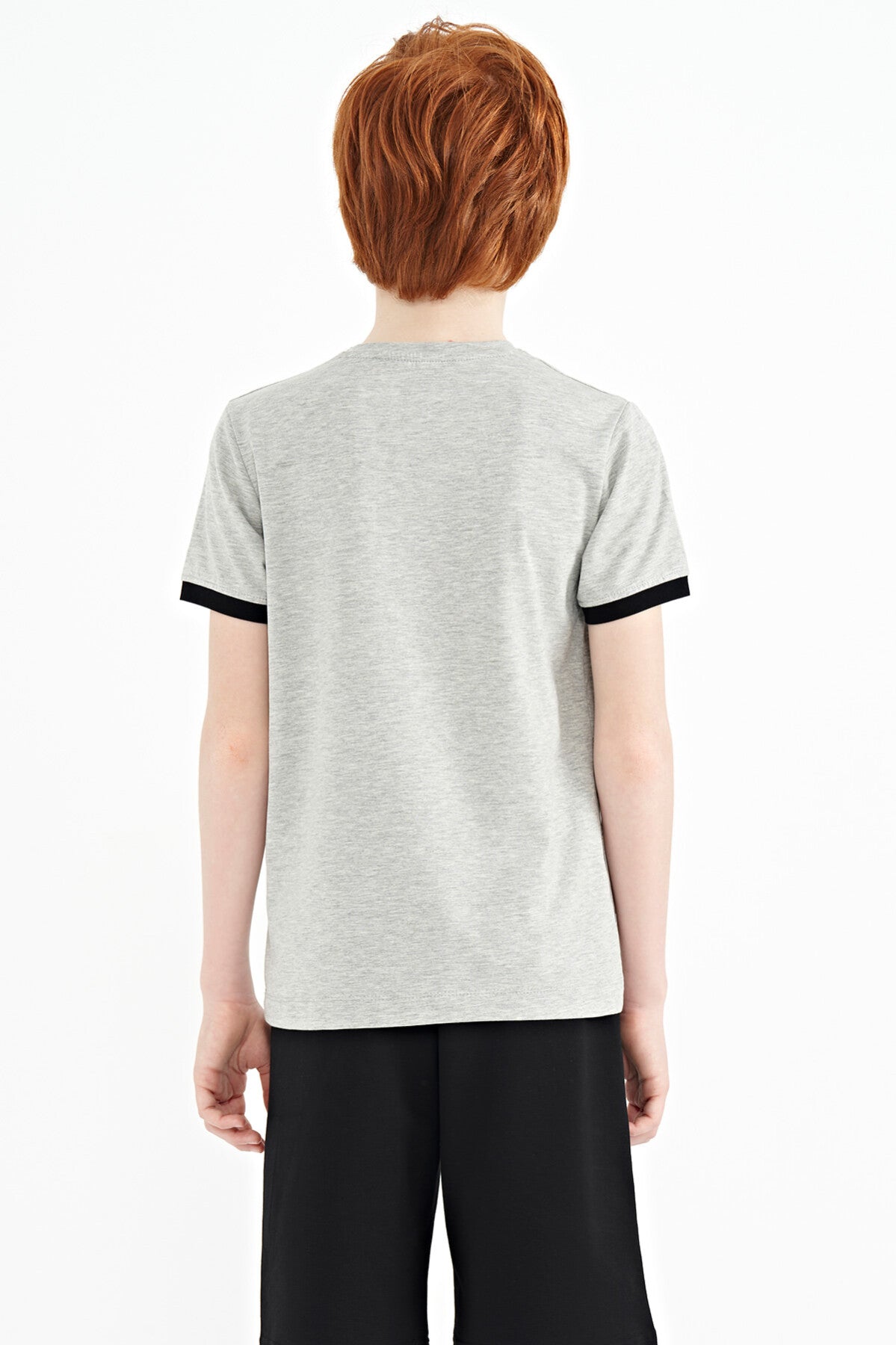 Grey Melange Minimal Print Standard Fit O Collar Boys T-Shirt - 11132