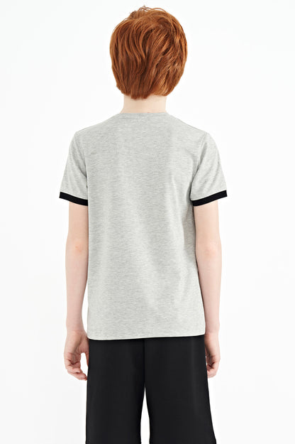 Grey Melange Minimal Print Standard Fit O Collar Boys T-Shirt - 11132