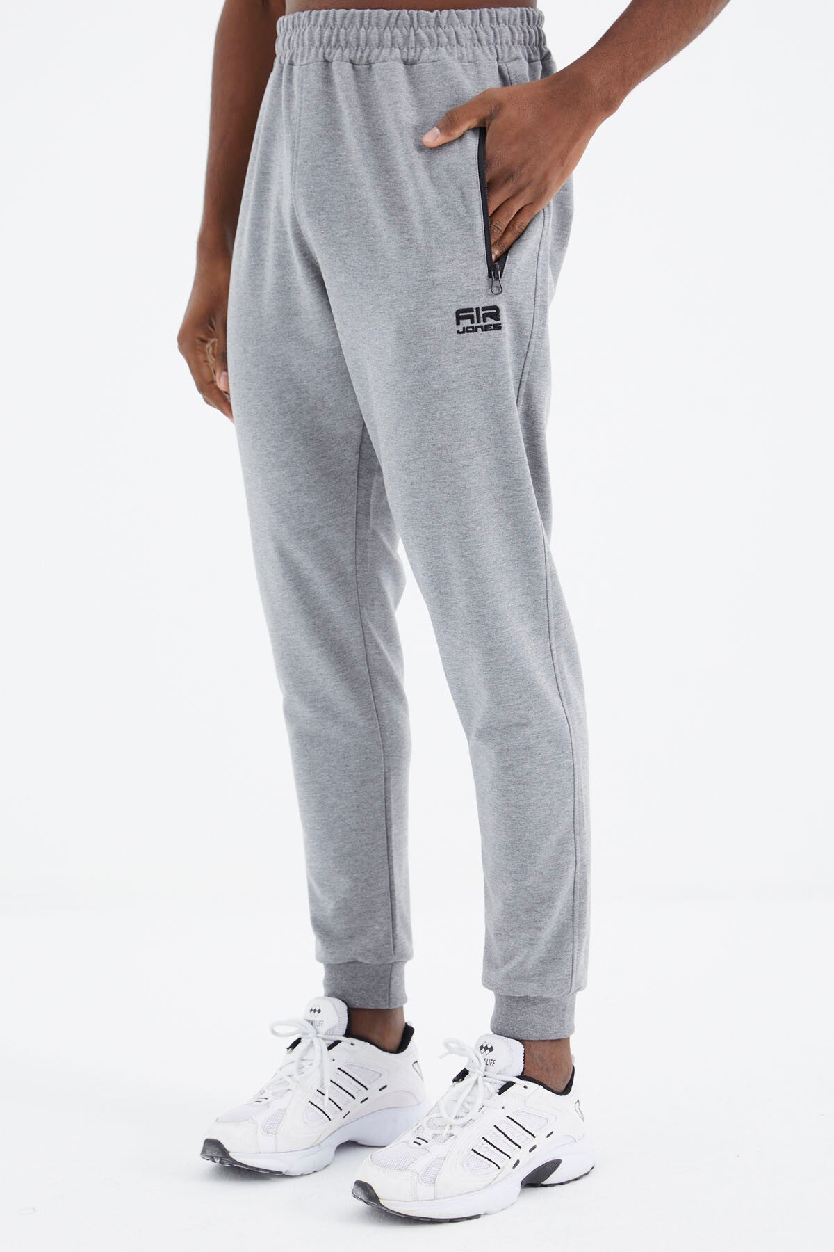Myron Grey Melange Round Neck Men's Tracksuit Set - 85234