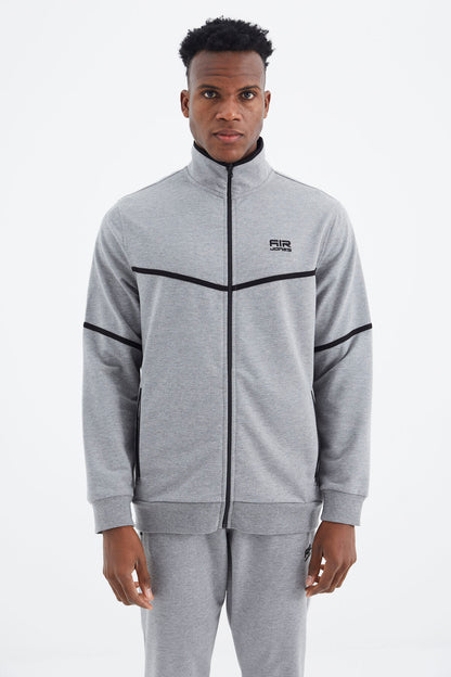 Myron Grey Melange Round Neck Men's Tracksuit Set - 85234