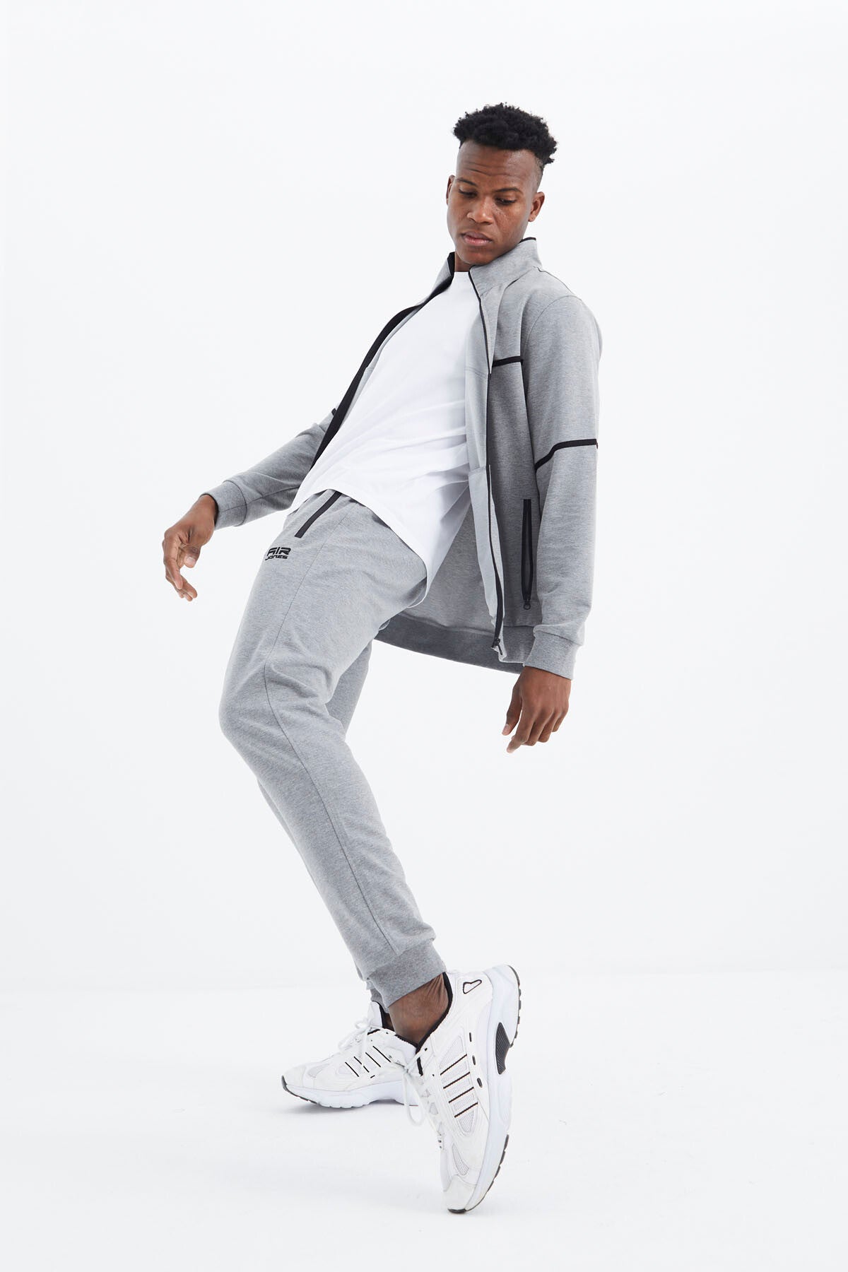 Myron Grey Melange Round Neck Men's Tracksuit Set - 85234