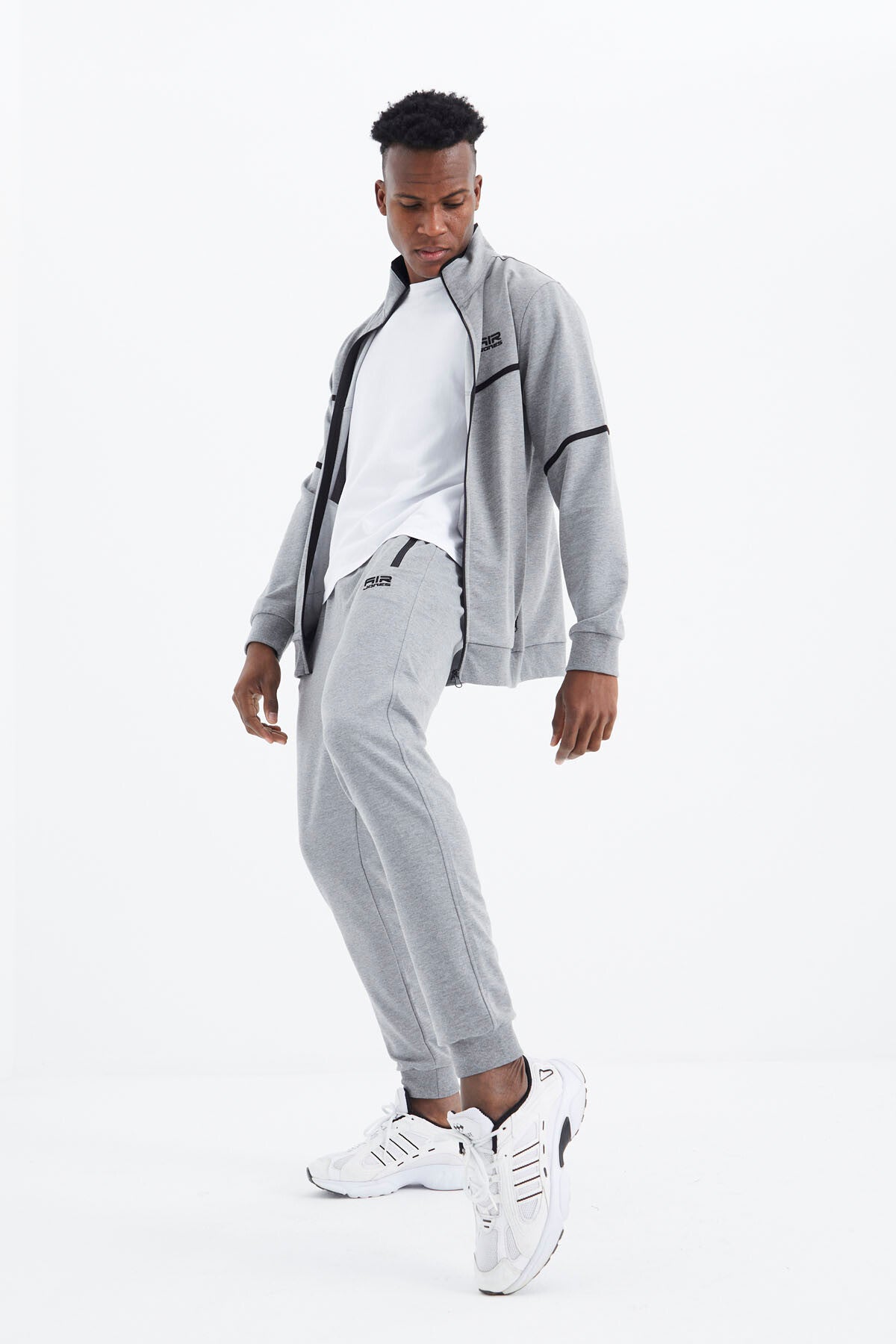 Myron Grey Melange Round Neck Men's Tracksuit Set - 85234