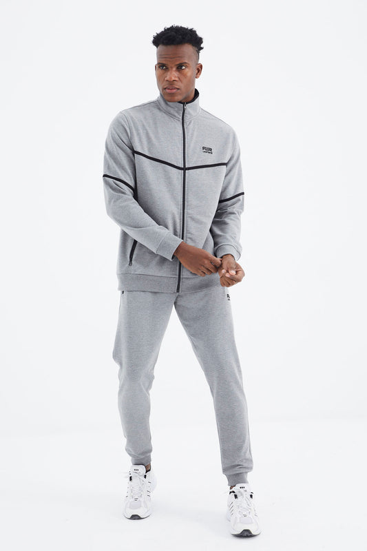 Myron Grey Melange Round Neck Men's Tracksuit Set - 85234