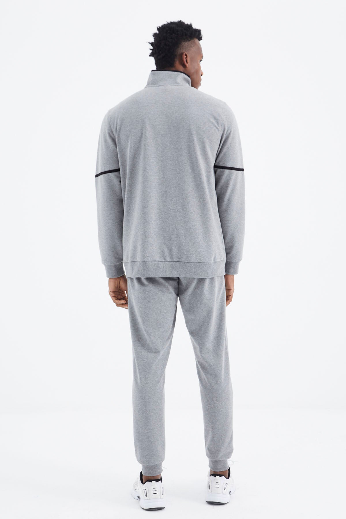 Myron Grey Melange Round Neck Men's Tracksuit Set - 85234