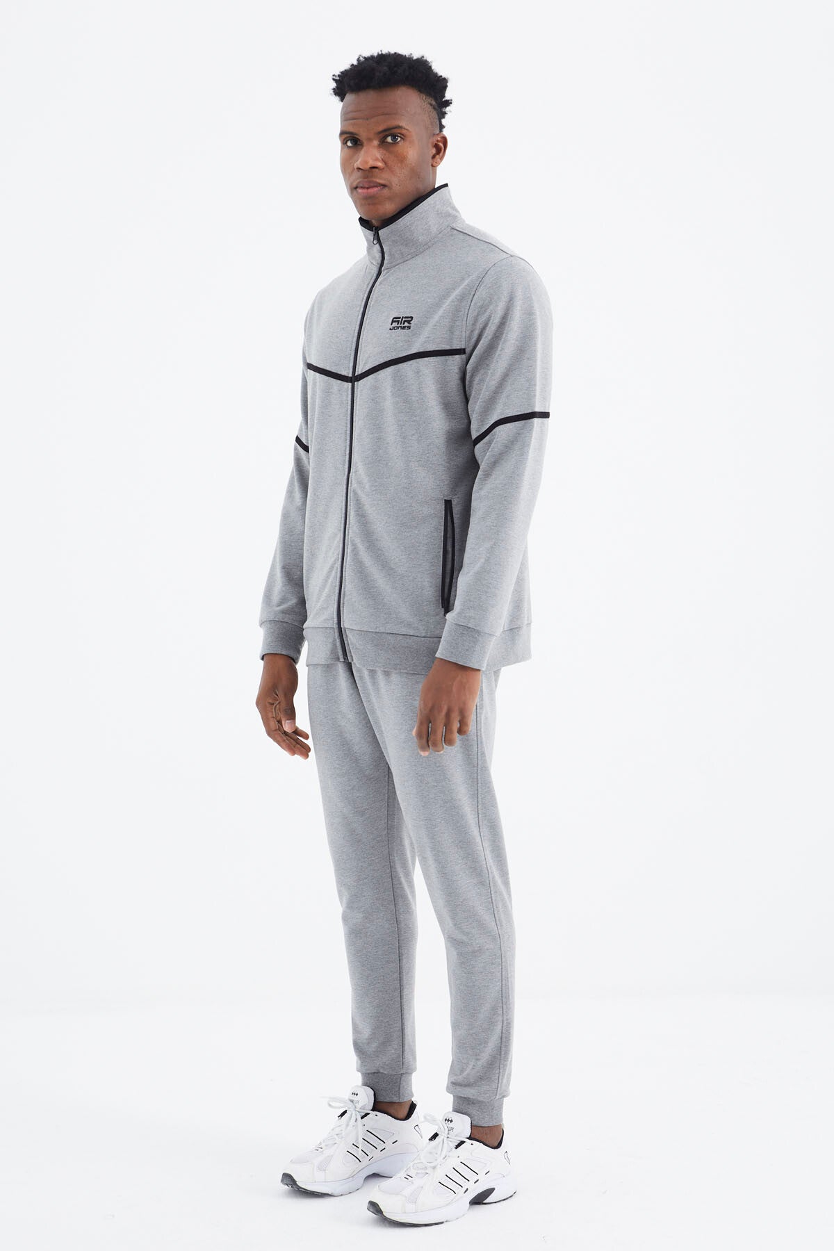 Myron Grey Melange Round Neck Men's Tracksuit Set - 85234