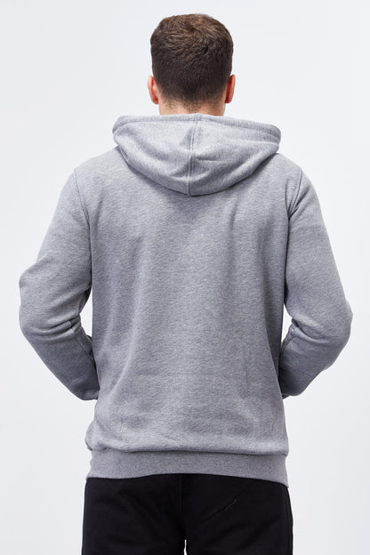 Grey Melange Embroidered Kangaroo Pocket Standard Fit Hooded Men's Sweatshirt - 87839