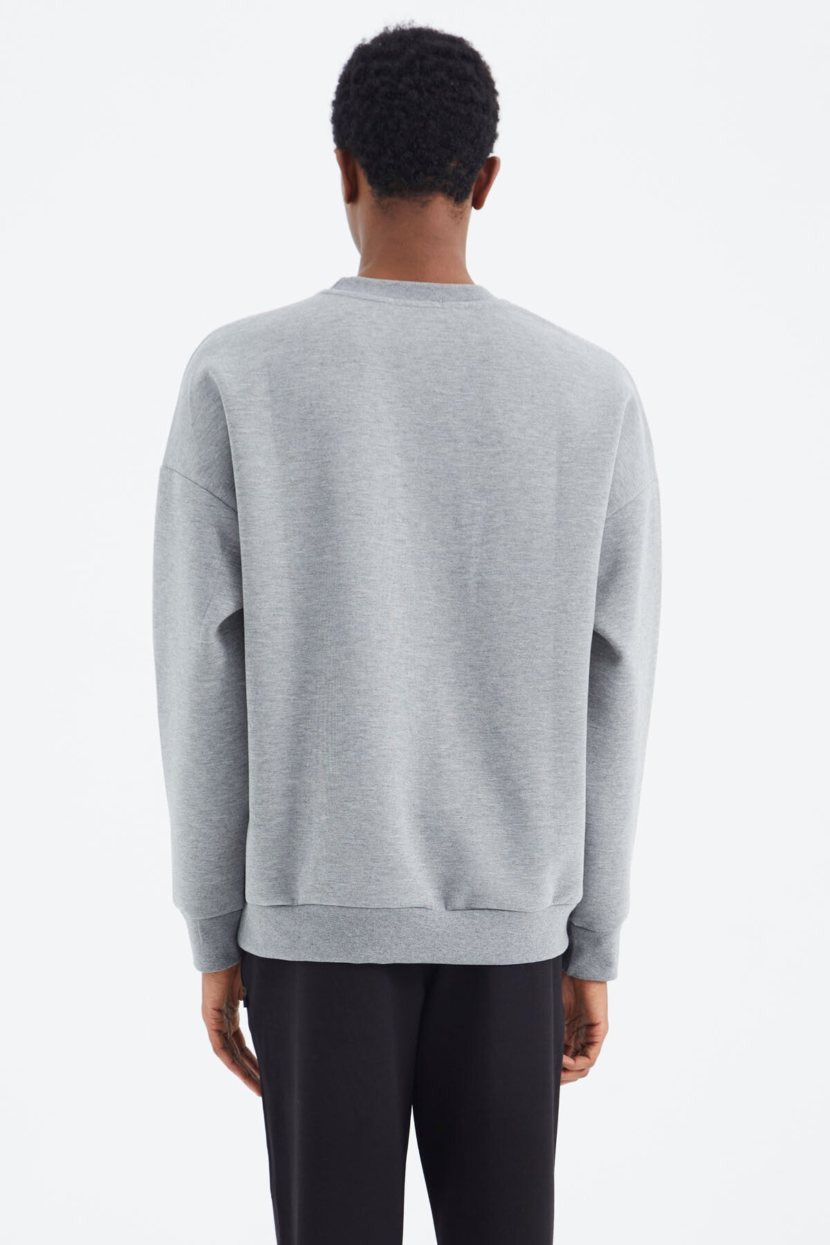 Grey Melange Round Neck Print Detailed Relax Fit Men's Sweatshirt - 88284