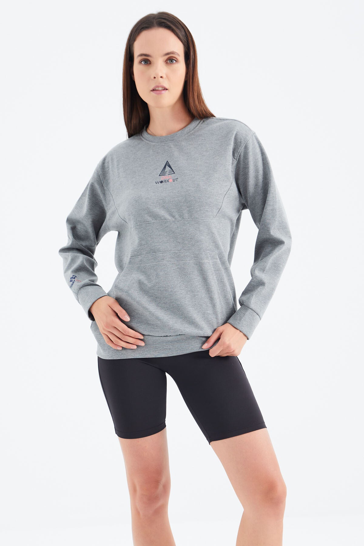 Grey Melange O Neck Detailed Oversize Women's Sweatshirt - 97276